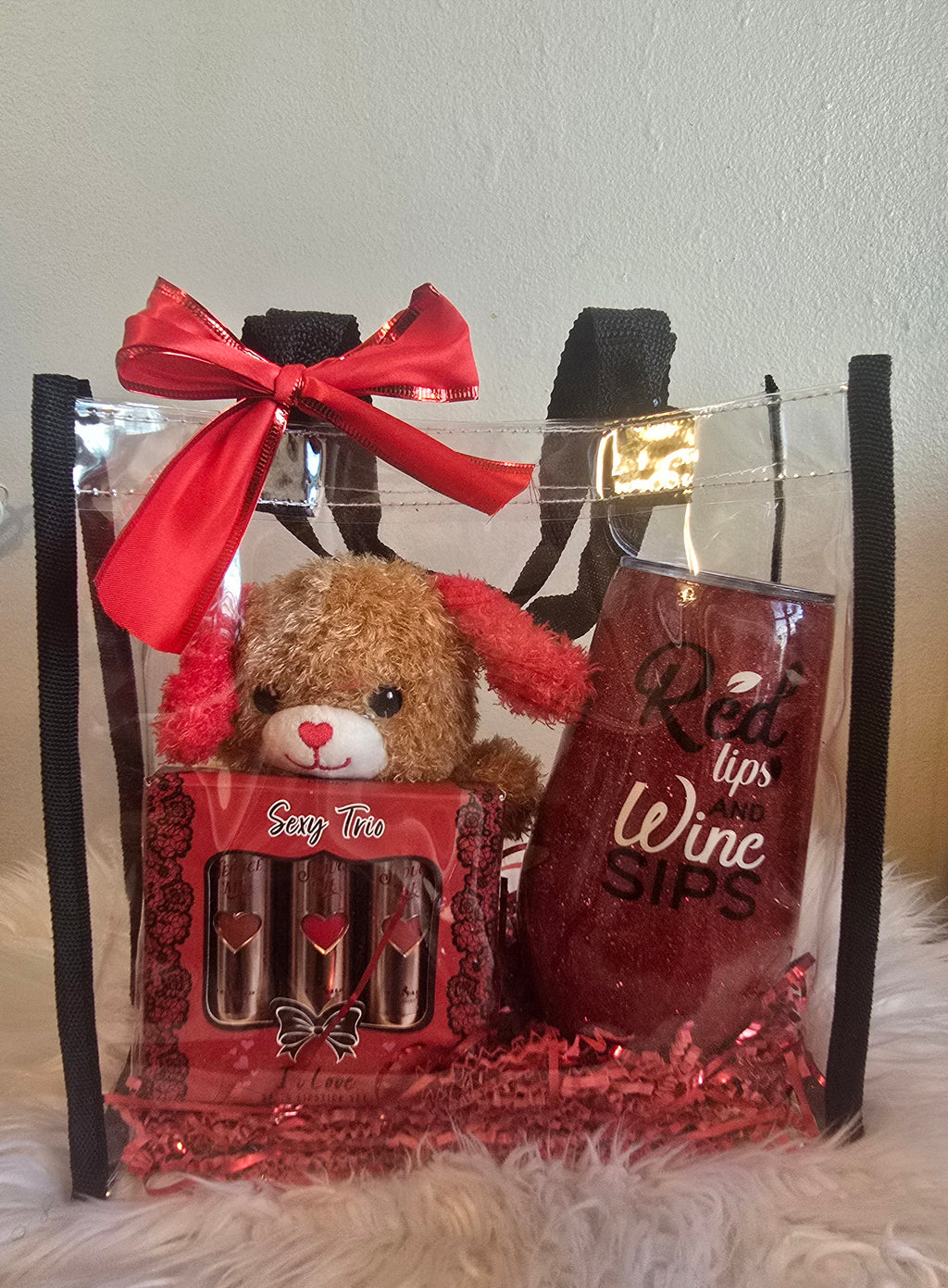 Red Lips Wine Sips Wine Tumbler/Lipstick Gift Bag Set