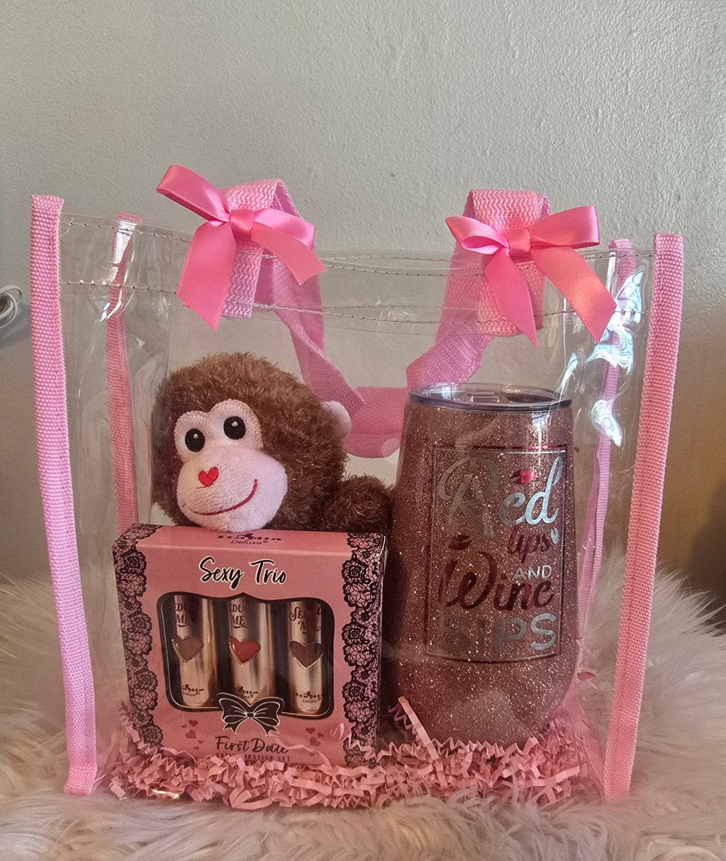 Red Lips Wine Sips Wine Tumbler/Lipstick Gift Bag Set