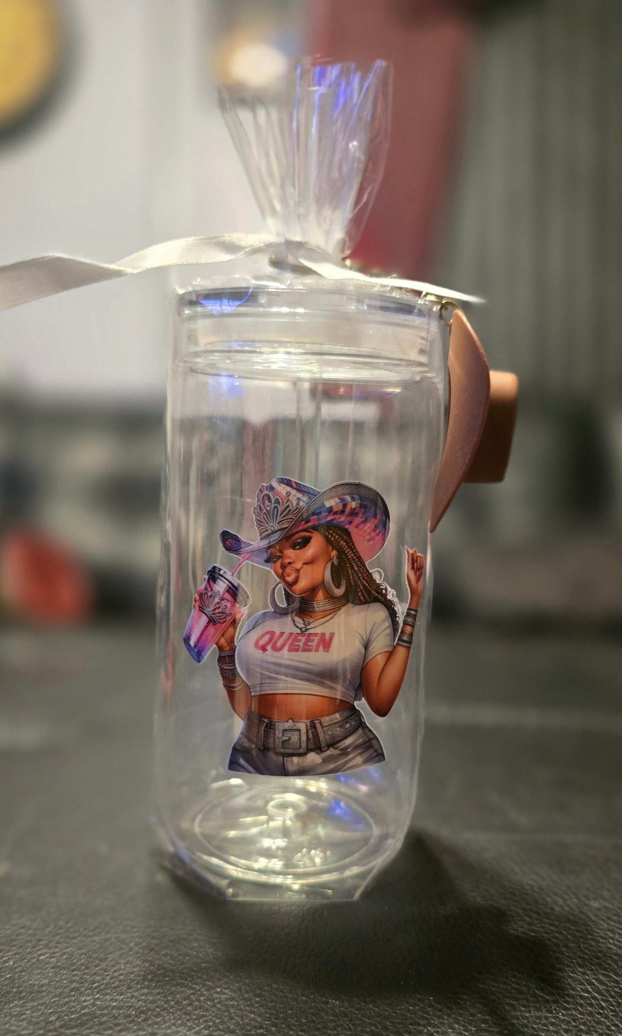 Black Cowgirl Acrylic Tumblers (16oz) w/Cowgirl Hat Keychain