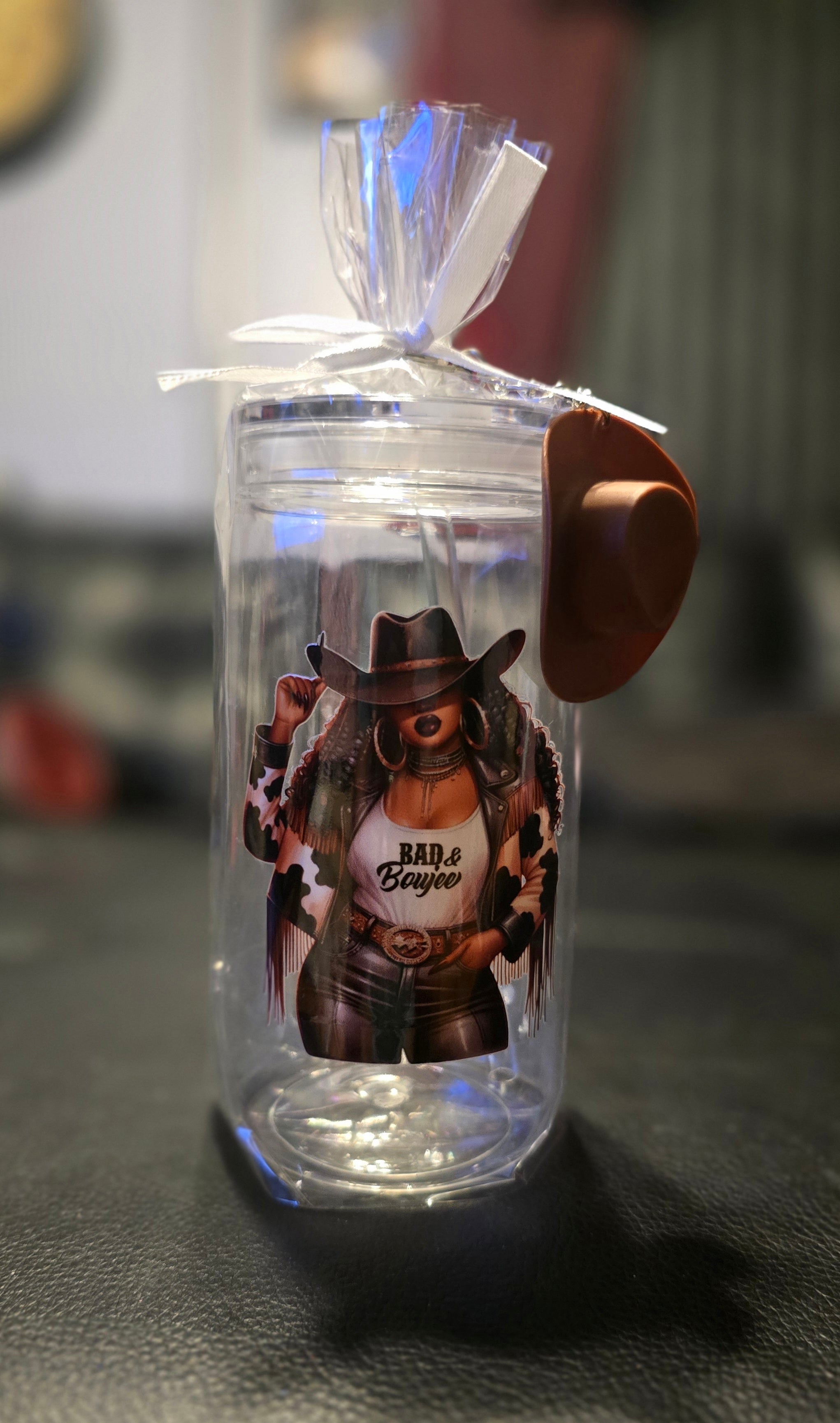Black Cowgirl Acrylic Tumblers (16oz) w/Cowgirl Hat Keychain