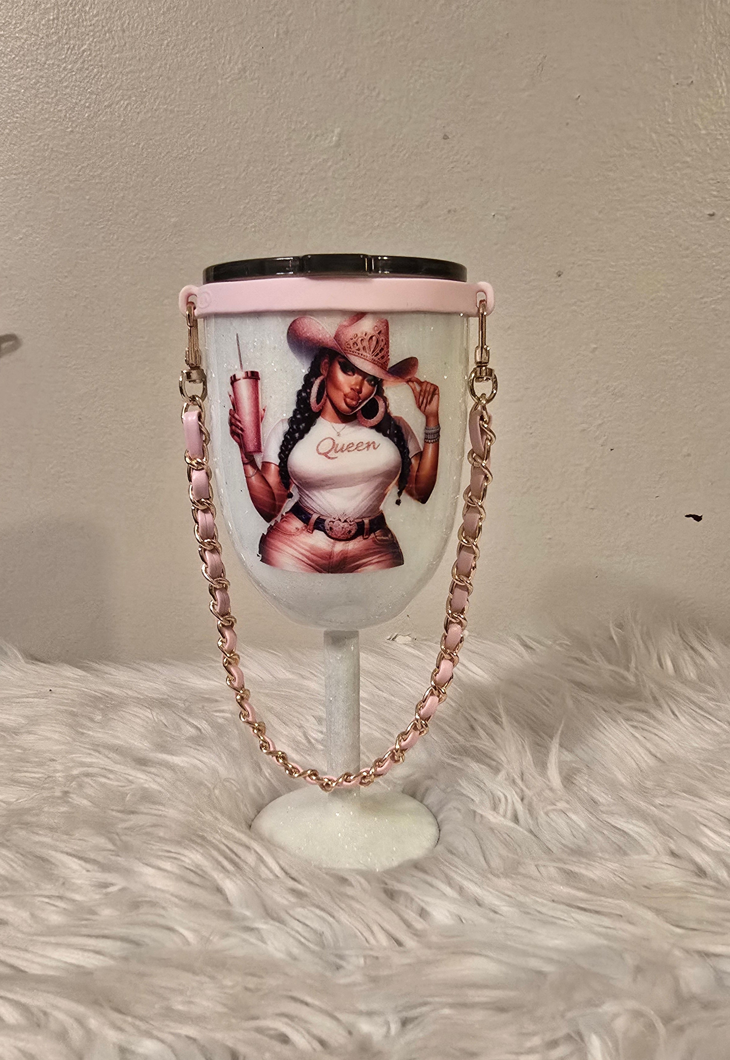 Black Cowgirl Stemmed 10oz Wine Tumbler w/Rope Handle