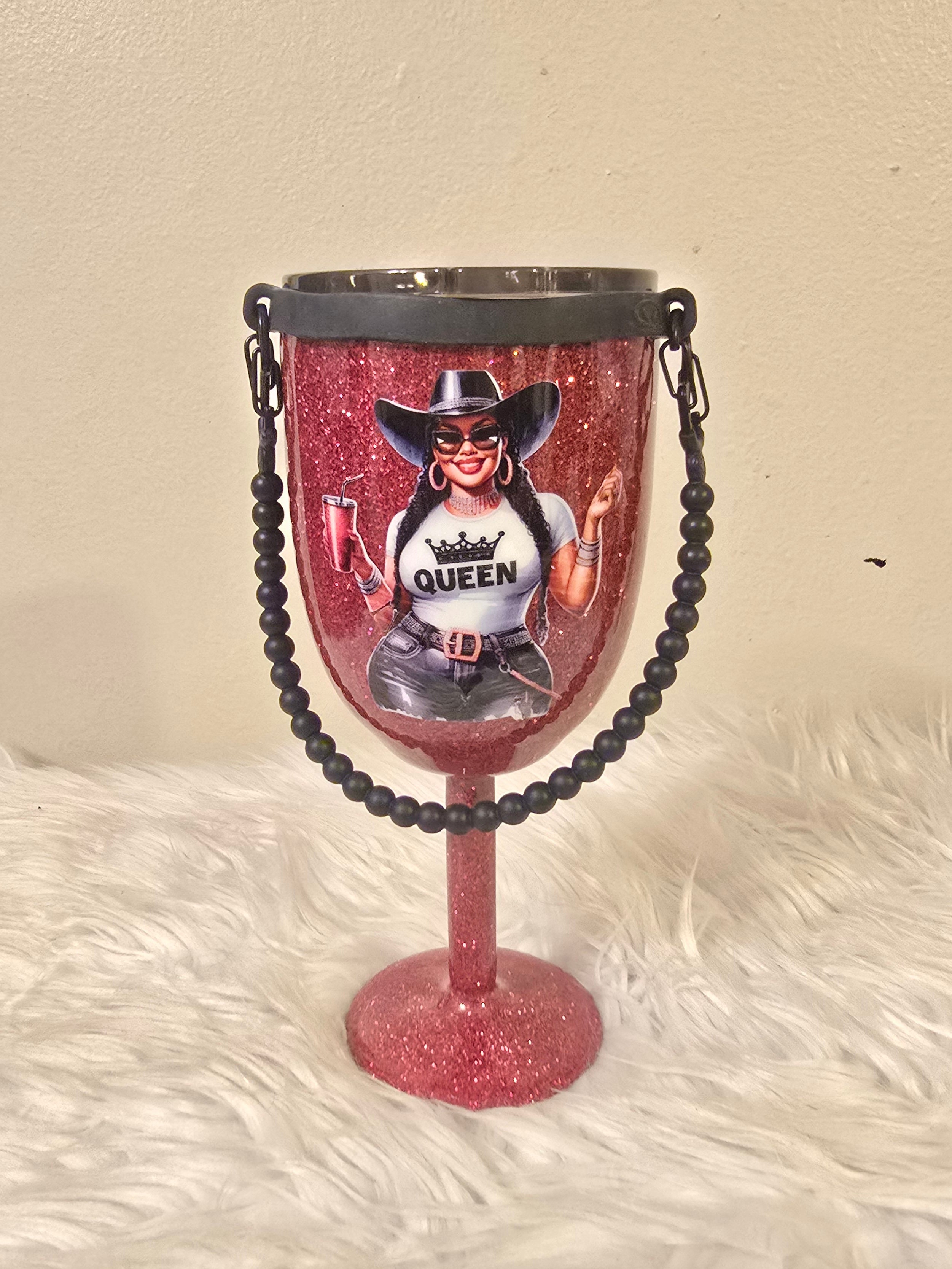 Black Cowgirl Stemmed 10oz Wine Tumbler w/Rope Handle