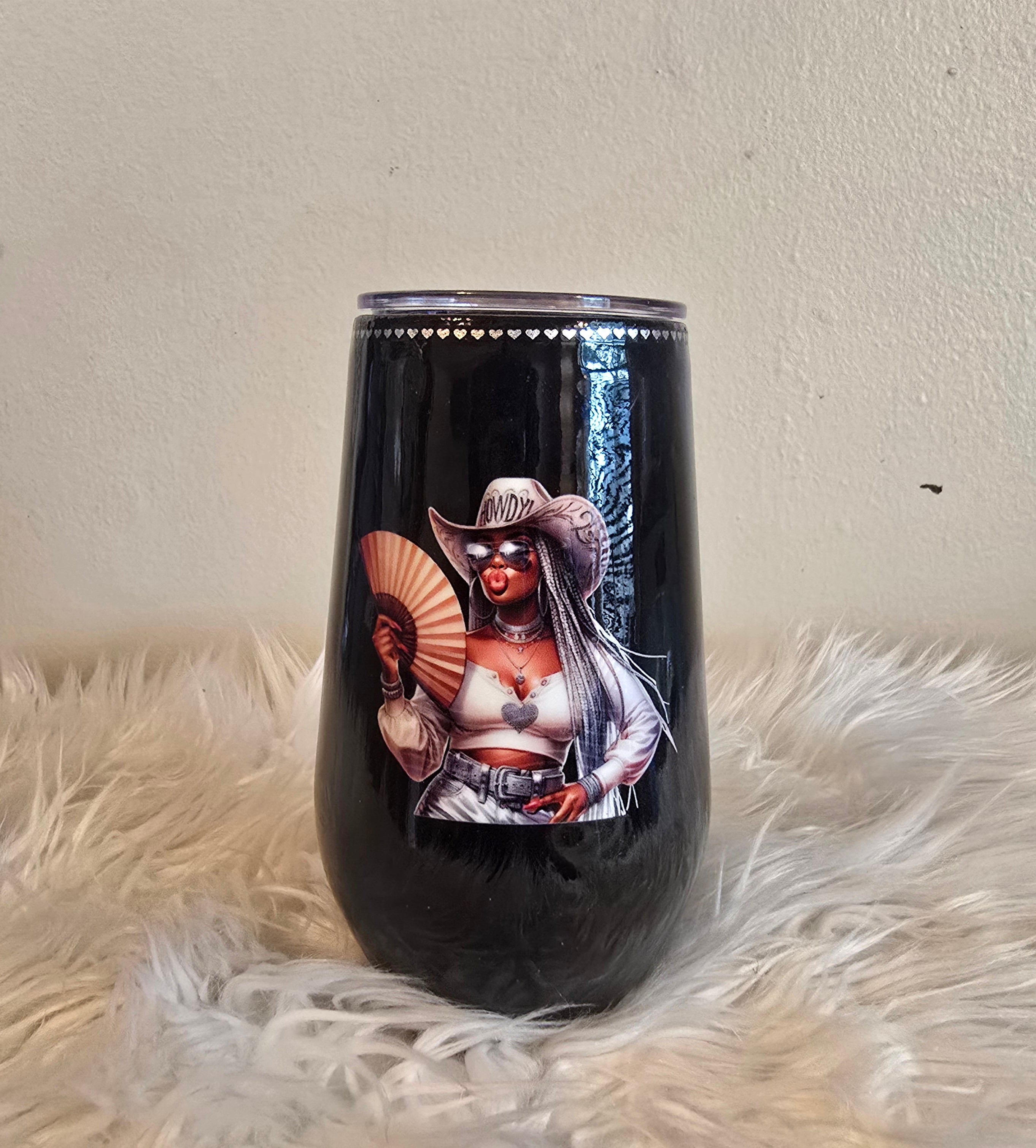 Black Cowgirl Stemless 17oz Wine Tumbler