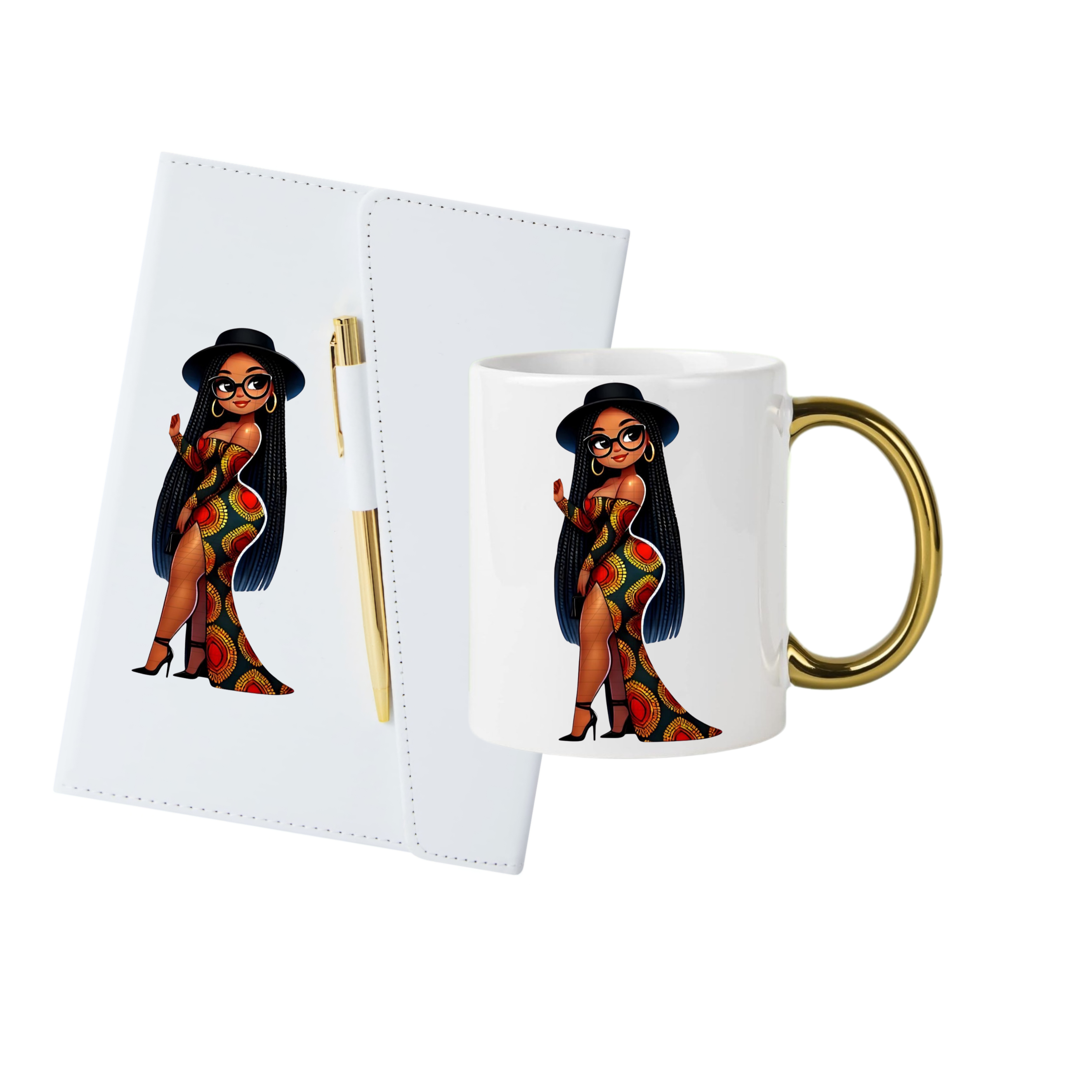 White (Gold Trim) Journal, Mug, Socks Gift Box Set