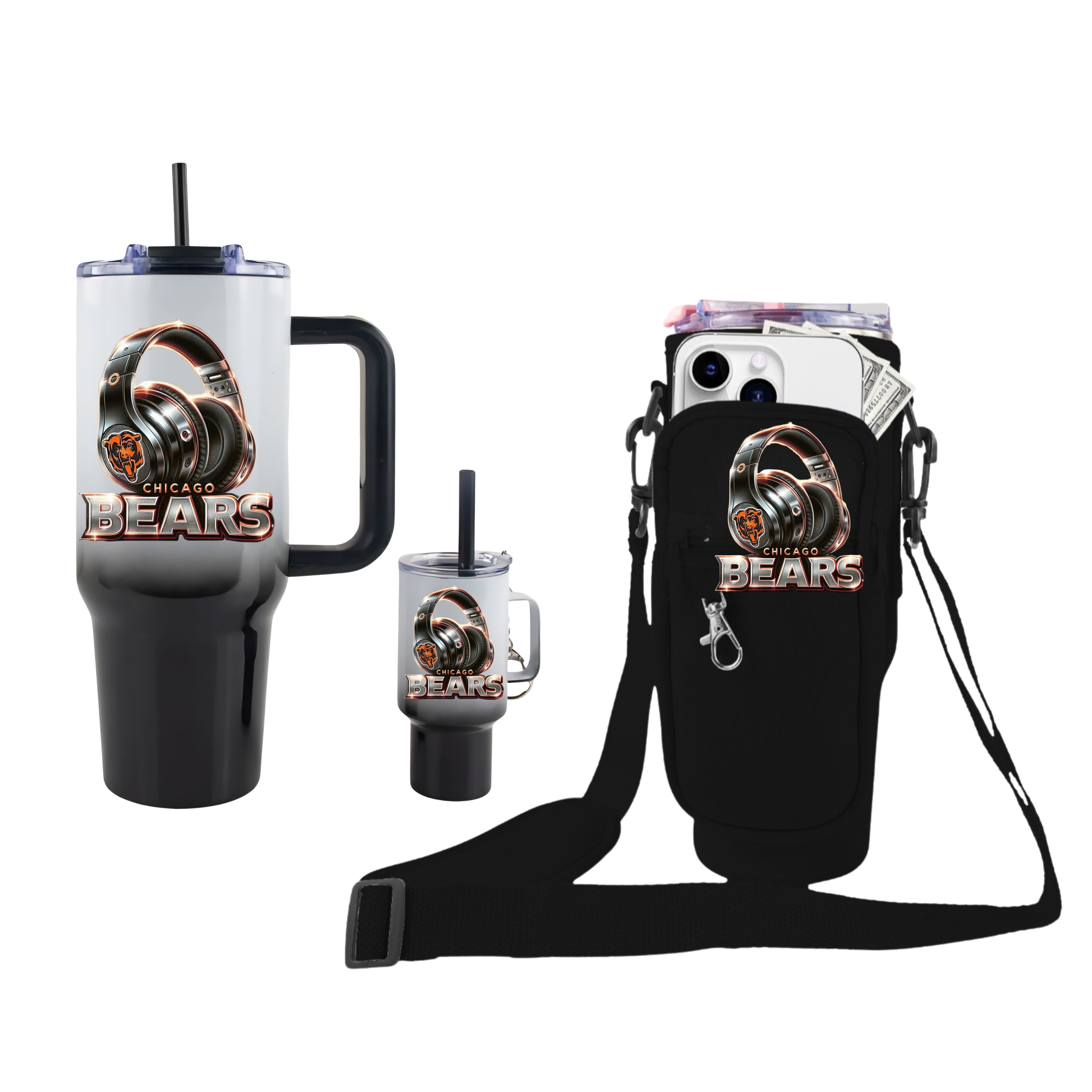 Blank Black or Cream Tumbler Holder with Strap