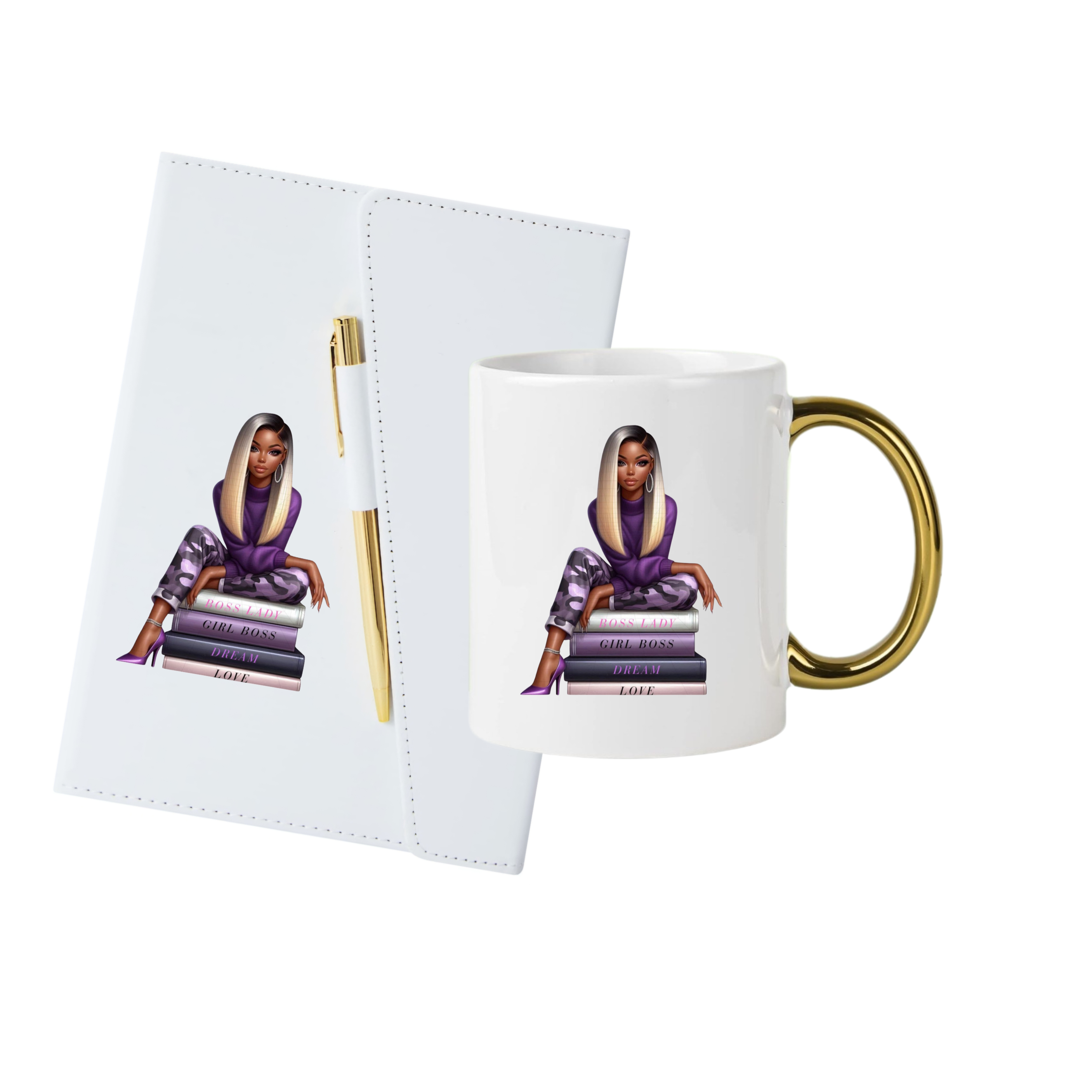 White (Gold Trim) Journal, Mug, Socks Gift Box Set