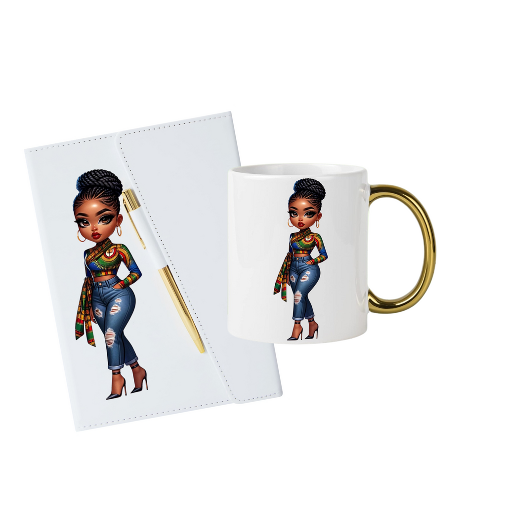 White (Gold Trim) Journal, Mug, Socks Gift Box Set