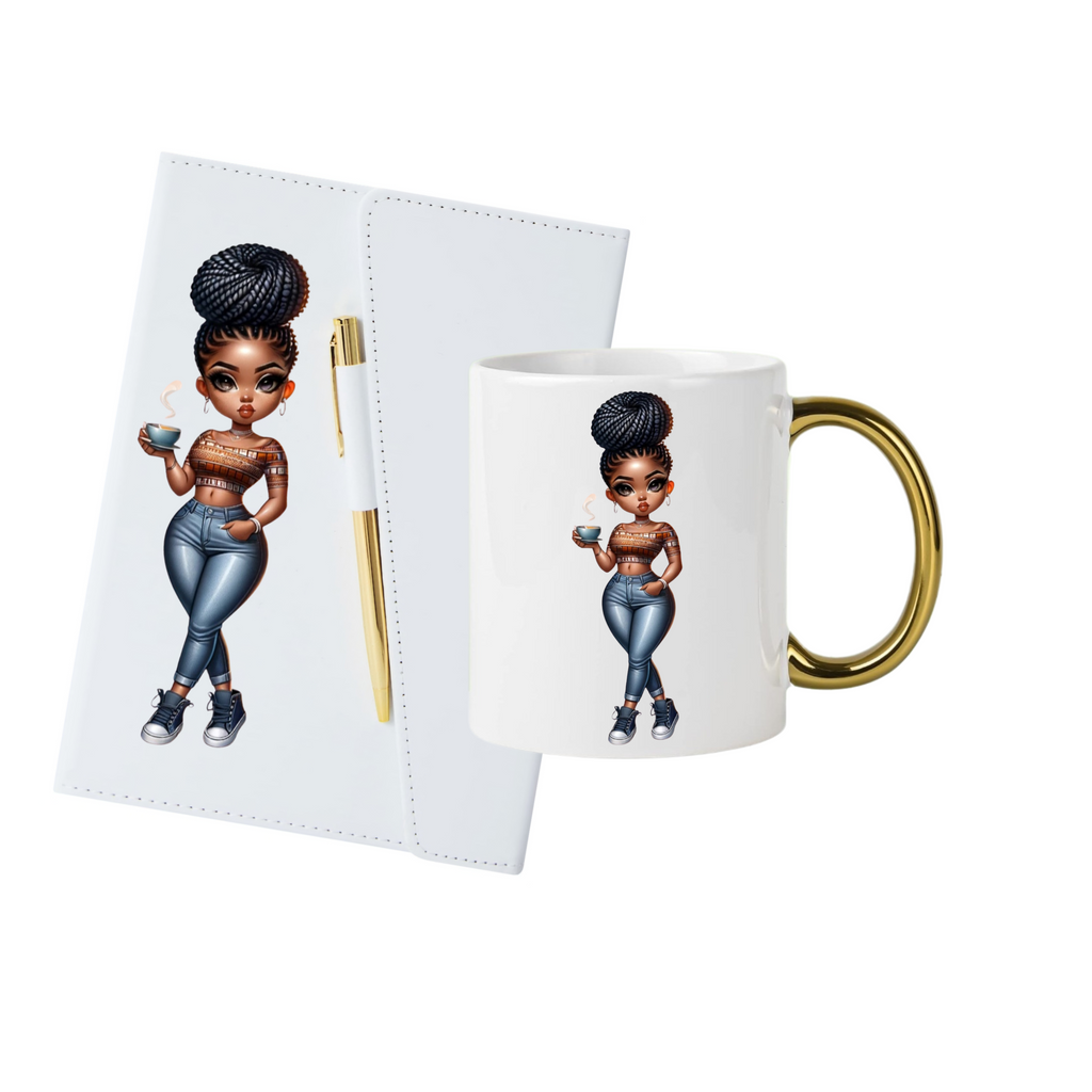 White (Gold Trim) Journal, Mug, Socks Gift Box Set
