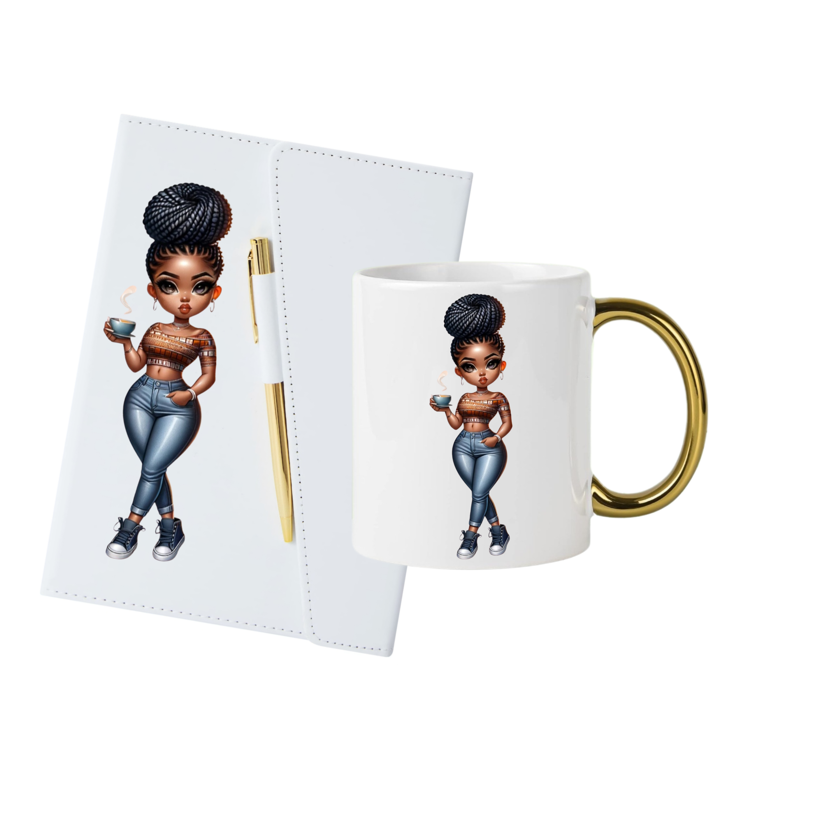 White (Gold Trim) Journal, Mug, Socks Gift Box Set