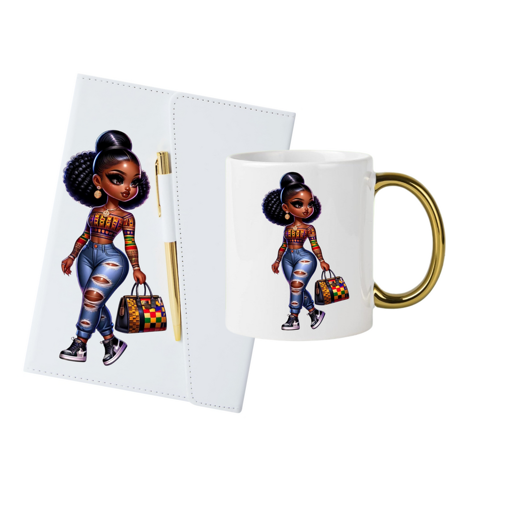 White (Gold Trim) Journal, Mug, Socks Gift Box Set