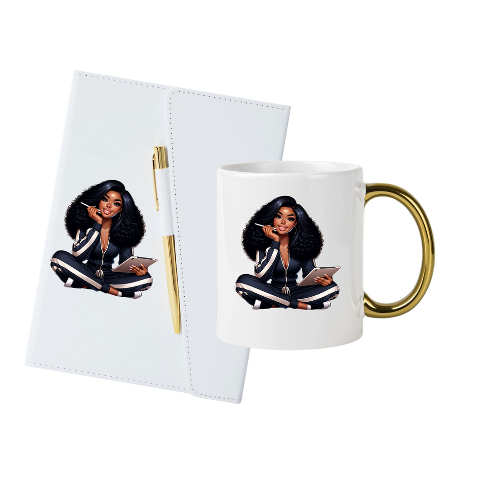 White (Gold Trim) Journal, Mug, Socks Gift Box Set