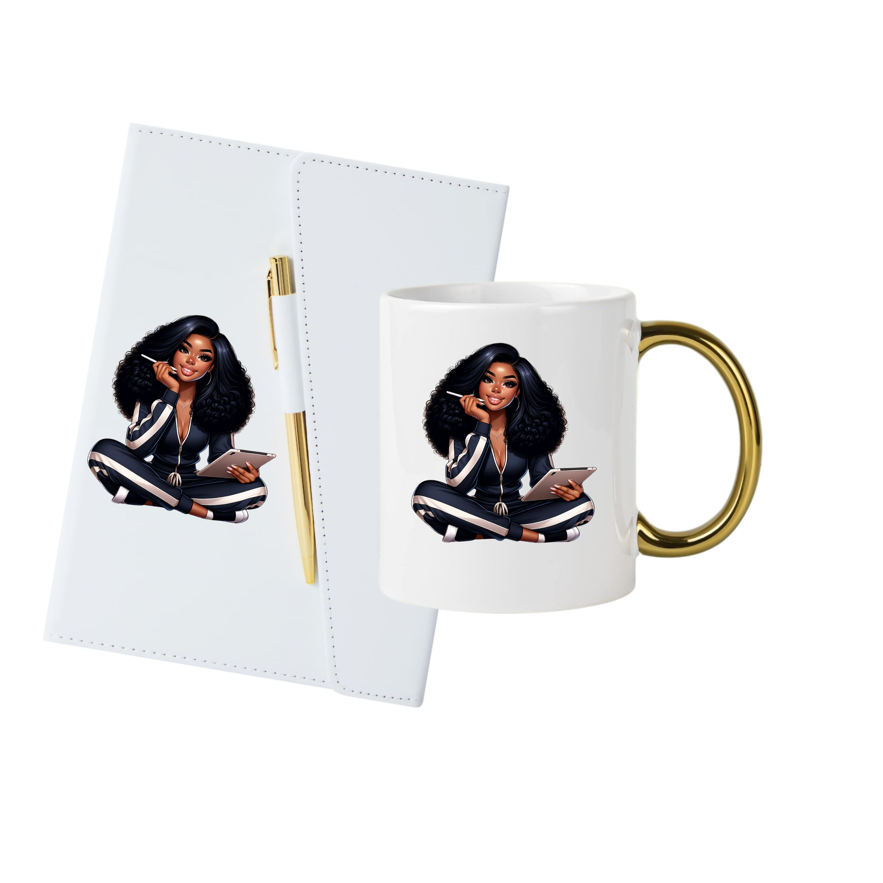 White (Gold Trim) Journal, Mug, Socks Gift Box Set