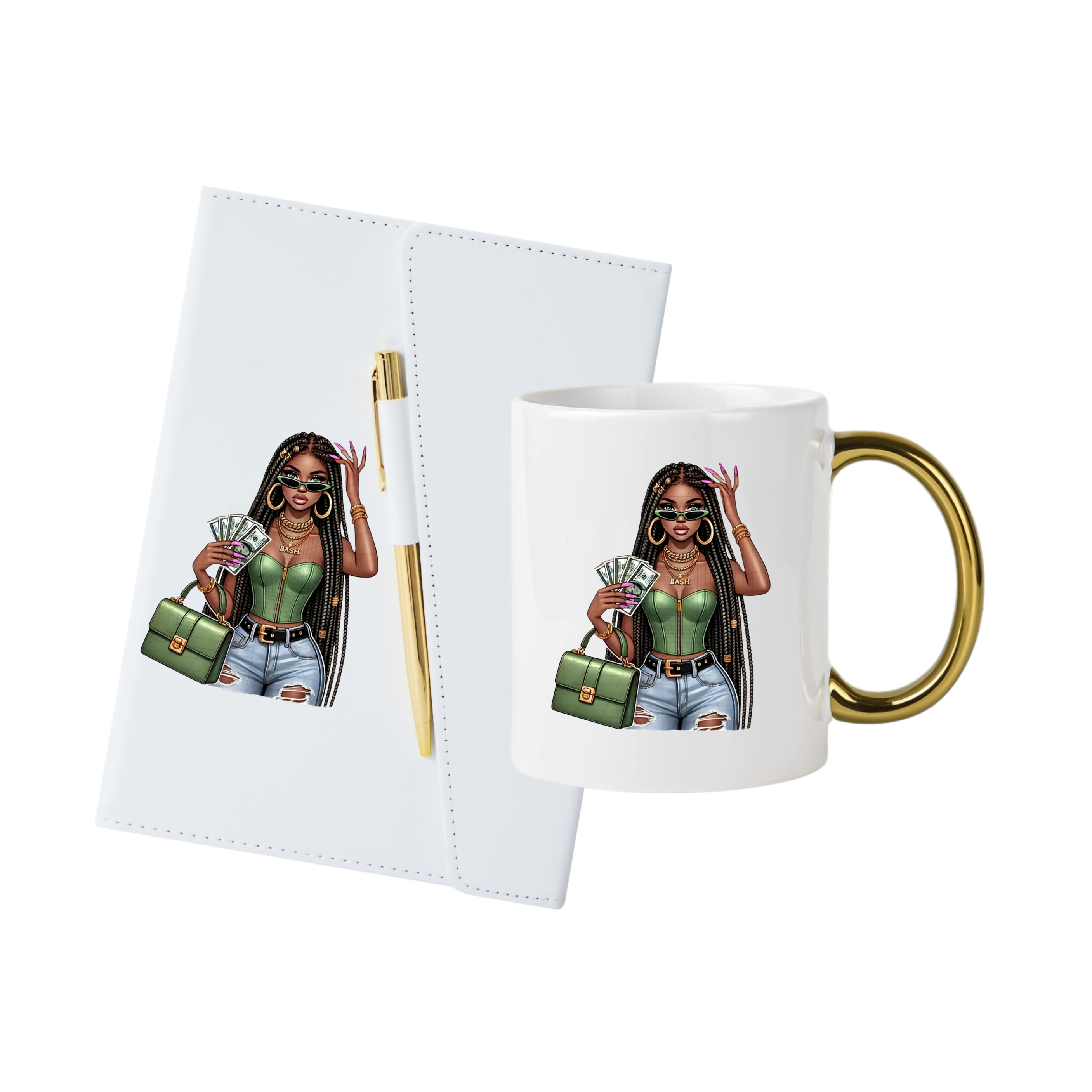 White (Gold Trim) Journal, Mug, Socks Gift Box Set