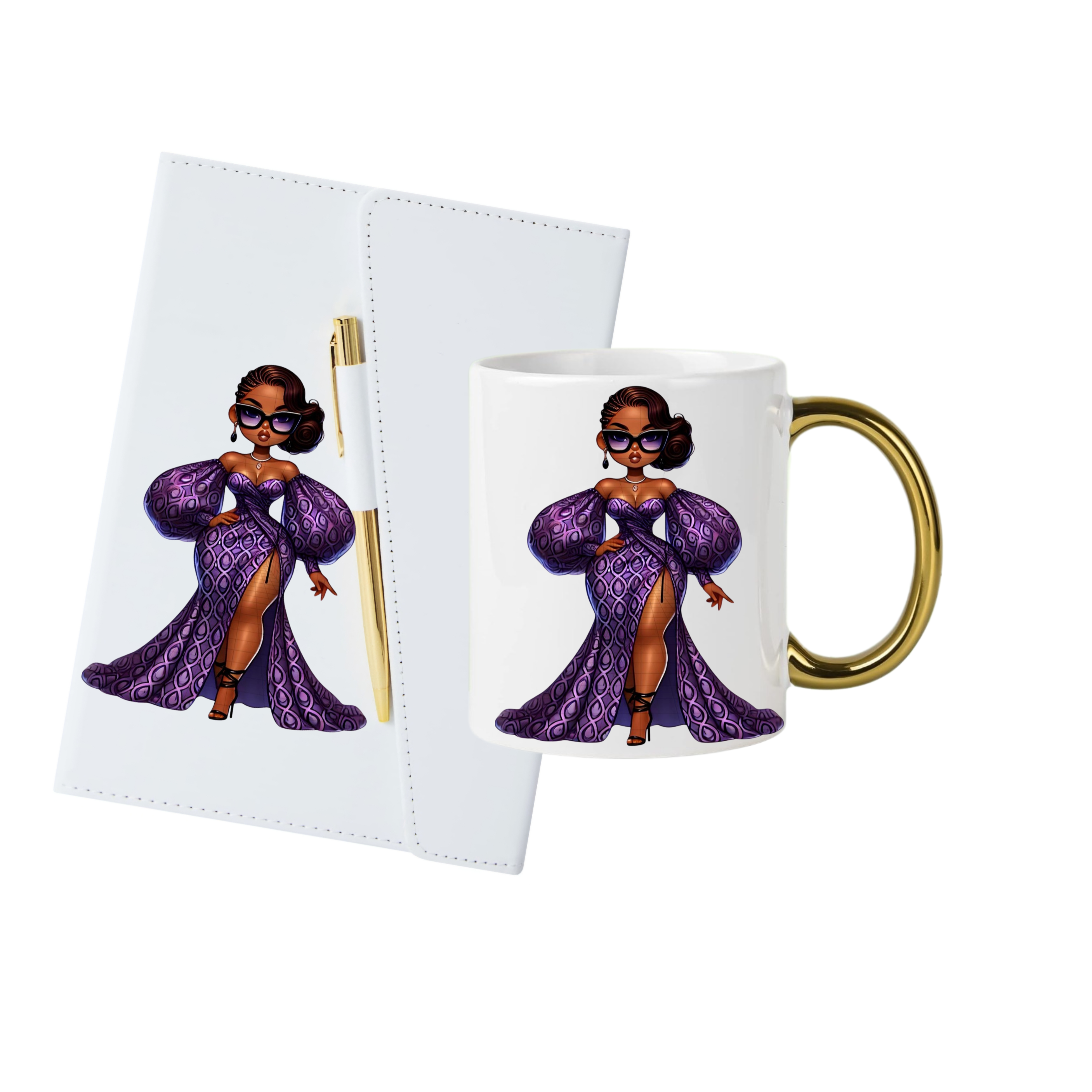 White (Gold Trim) Journal, Mug, Socks Gift Box Set
