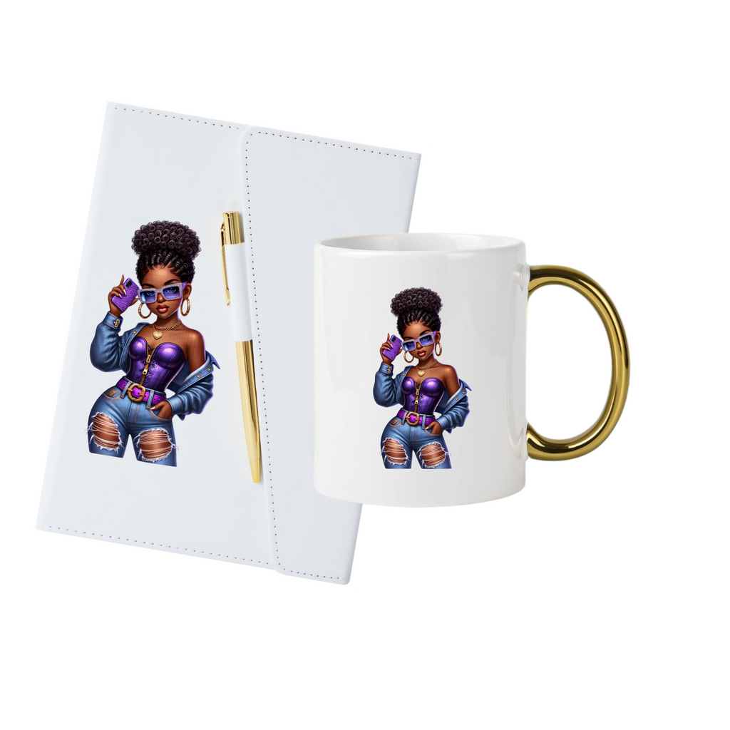 White (Gold Trim) Journal, Mug, Socks Gift Box Set