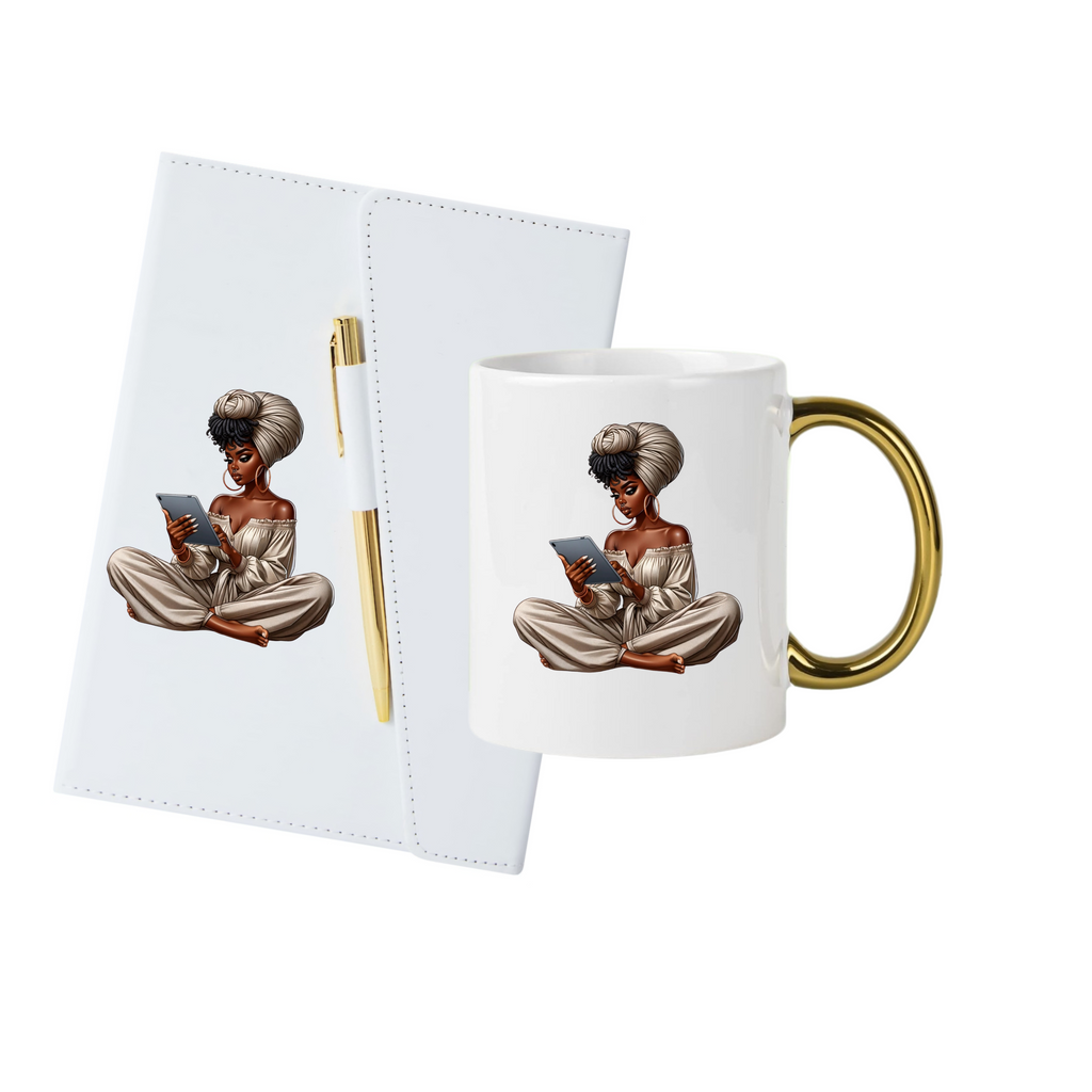 White (Gold Trim) Journal, Mug, Socks Gift Box Set